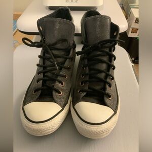 Ash black leather high top Converse